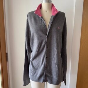 Burberry BLACK Label Womens Grey & Pink Long Sleeve Cotton Logo Cardigan-Sz US L